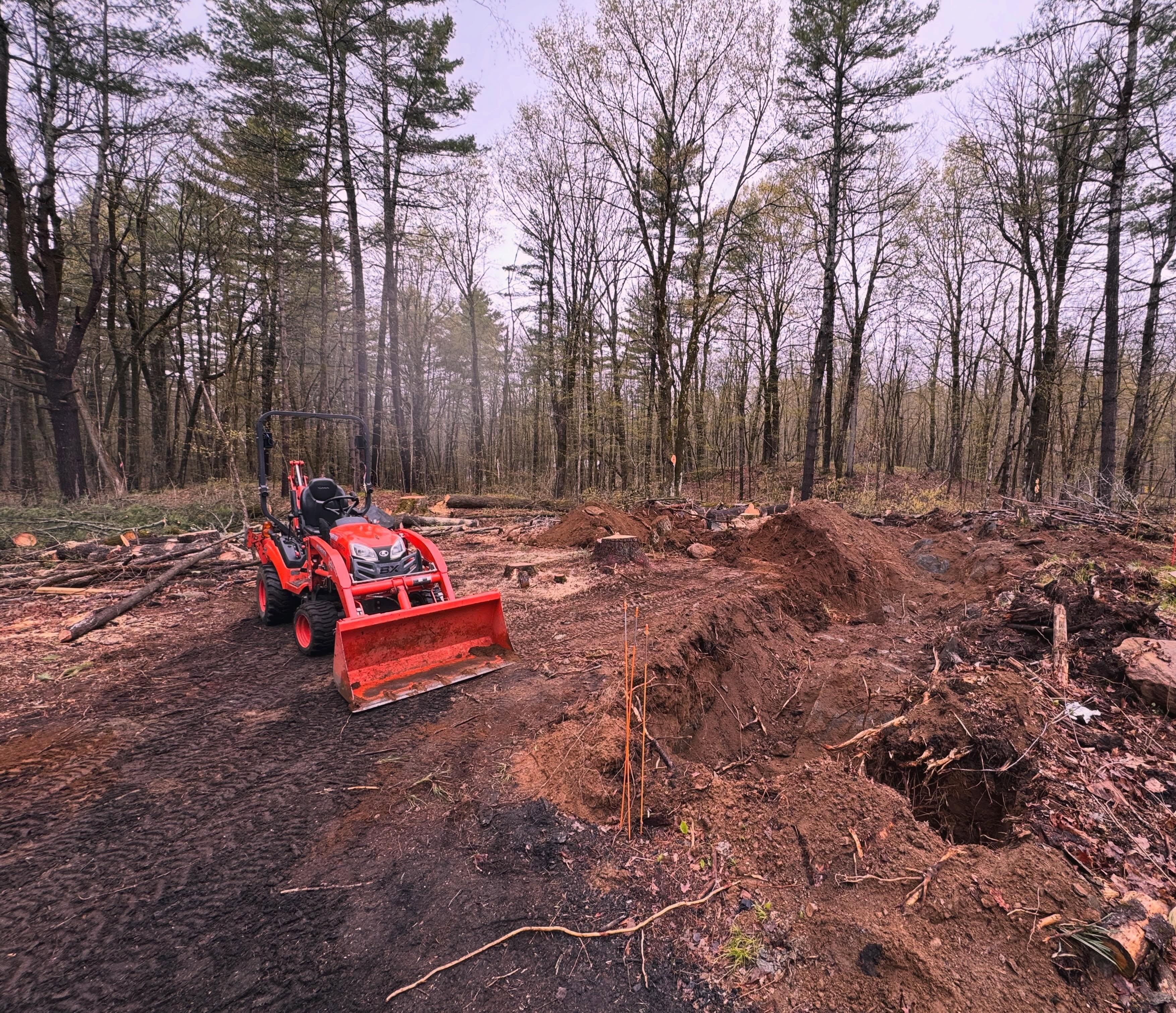 Taking our time to dig up the area to pour concrete piers for the house. They’ll be directly embedded into the bedrock of the Canadian Shiel…