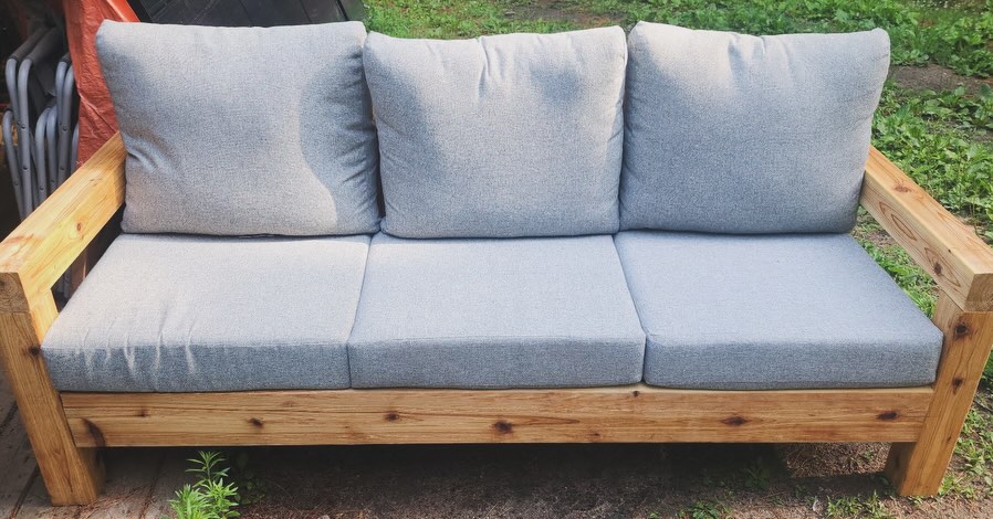 After checking out commercial options we decided to hand build an outdoor couch, though it turned out that premade high density cushions wer…