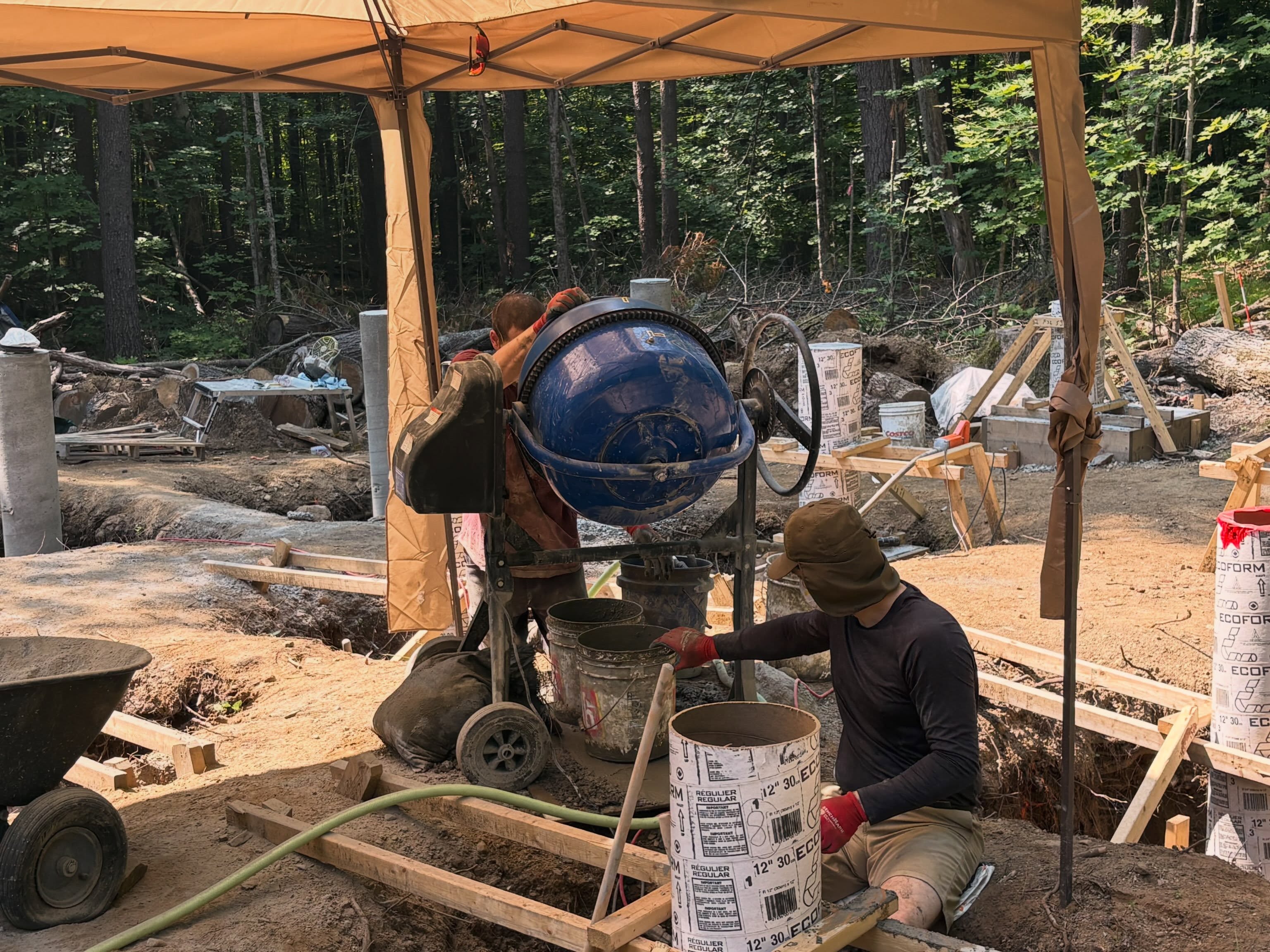 Despite the heat and wildfire smoke, this week was productive. We were able to pour 5 footings and piers, build a garden, and set up a prope…