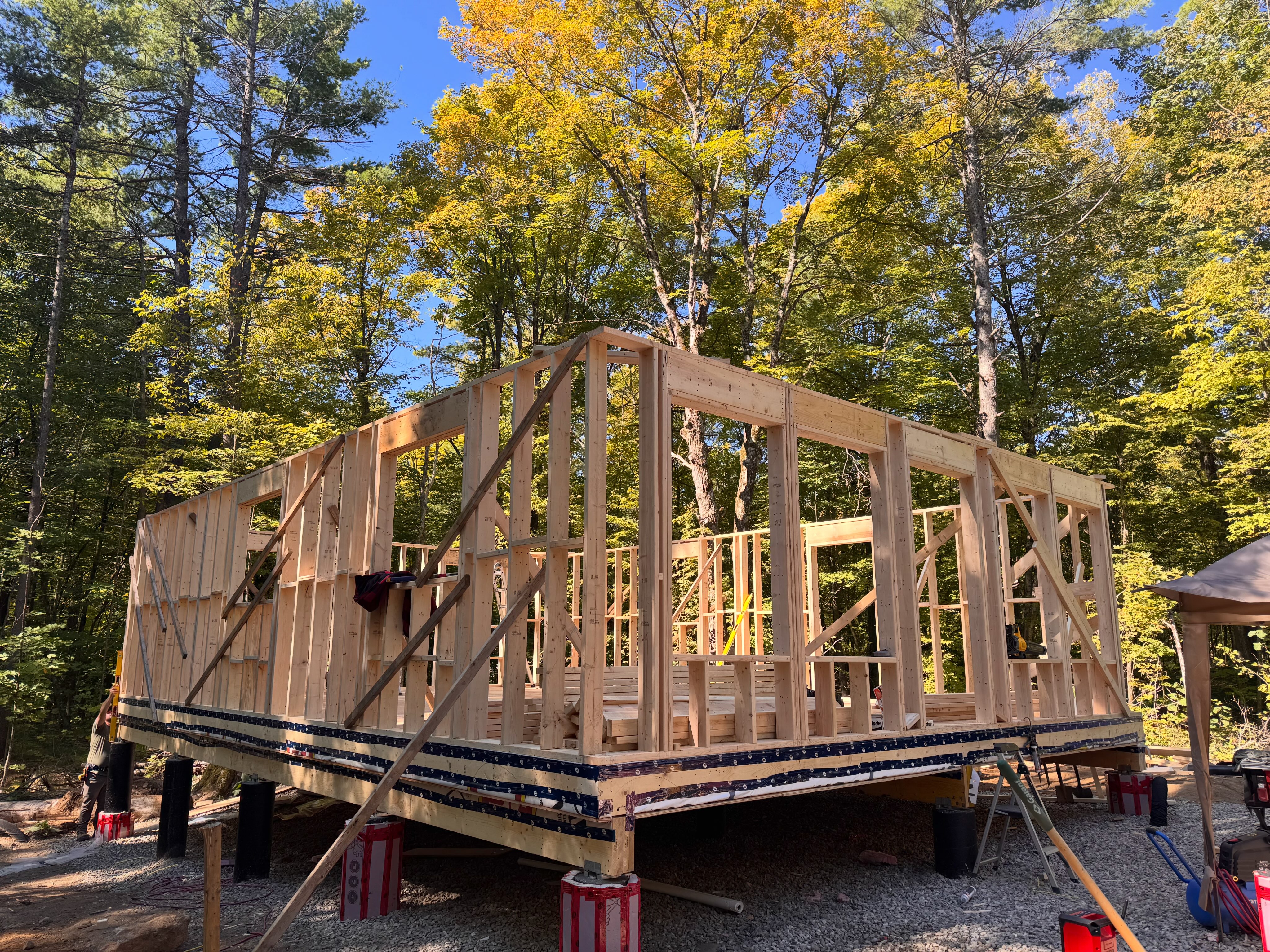 The walls are up and ready for sheathing. Soon we will have an enclosed house and a deck off the front. Once that’s all done we have to buil…