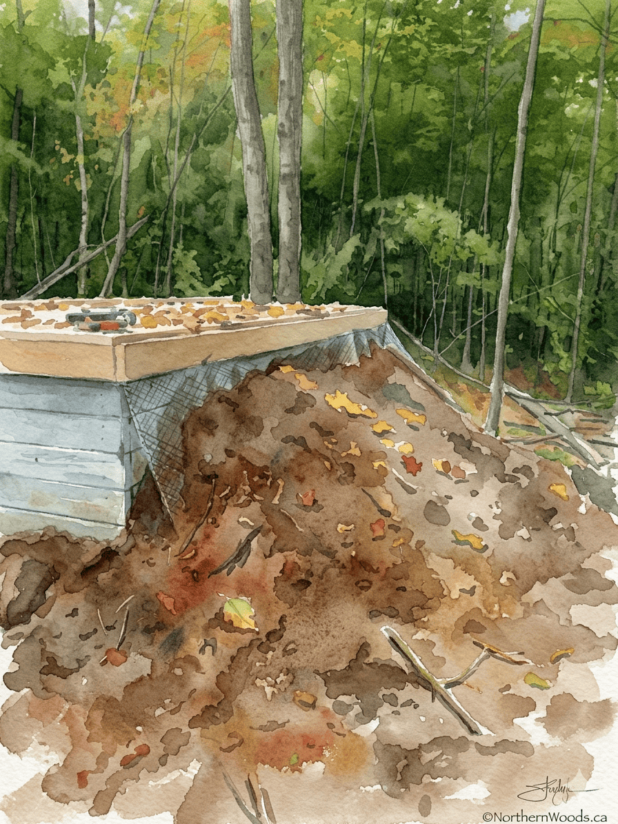 Dirt filled up around the walls of the greywater septic system